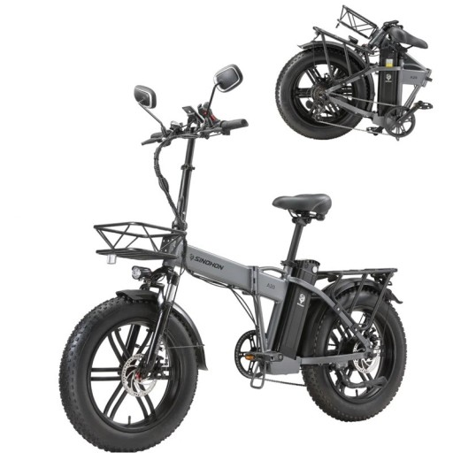 Bicicleta elétrica dobrável A20 com pneus largos 20" × 4,0, motor de 1000 W, bateria removível de 48V 18Ah