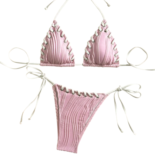 Bikini da donna a due pezzi con reggiseno triangolare e slip tanga con lacci Decorazione con lacci Costumi estivi da spiaggia