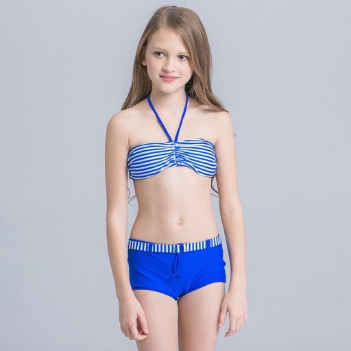 Bikini da ragazza con chiusura al collo - Blu scuro