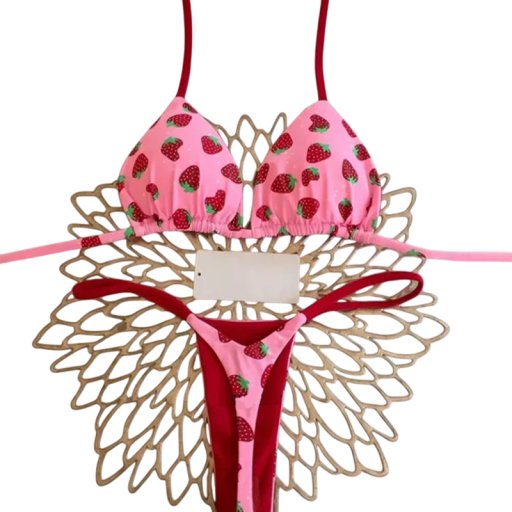 Bikini de damă din două piese cu un model vesel sutien triunghi și chiloți cu șnur subțire Costume de baie colorate de vară pentru plajă și plajă