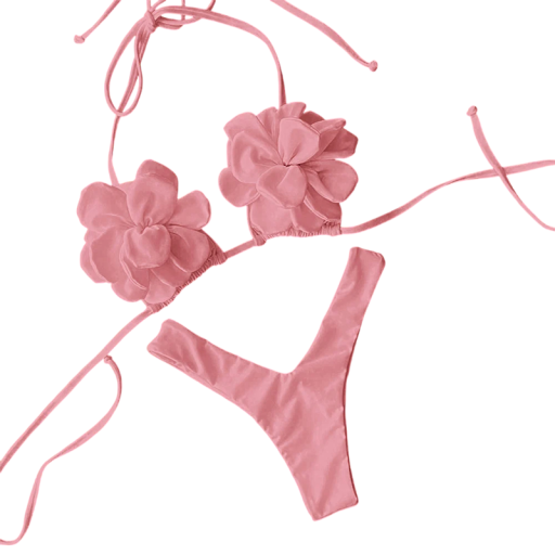 Bikini de mujer con top floral 3D y braguita tipo tanga Bañador con lazo y flores para un look elegante en la playa o en la piscina