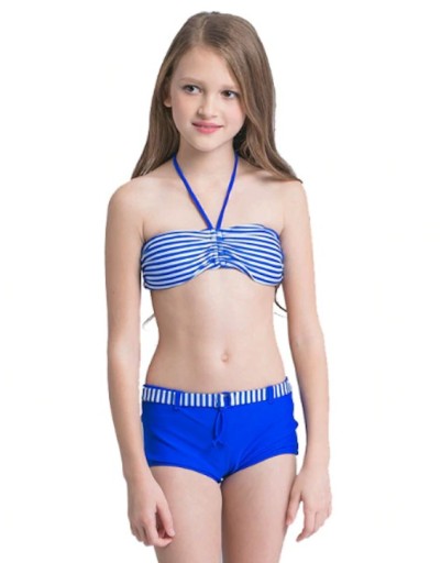 Bikini de niña con atado en el cuello - Azul oscuro