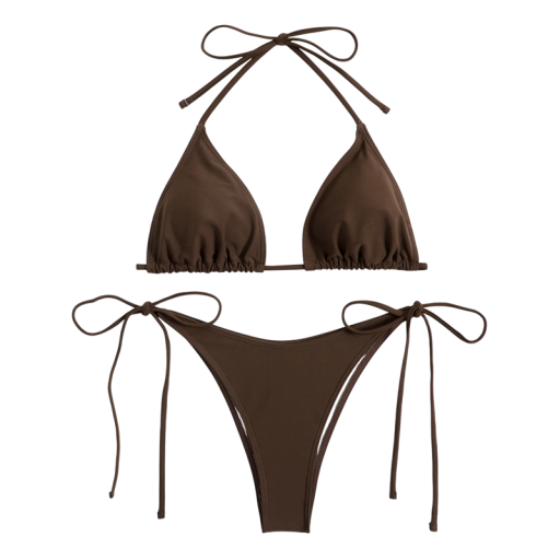 Bikini deux pièces pour femmes Soutien-gorge triangle Culotte tanga Liens à nouer Coupe classique minimaliste d'été pour la plage