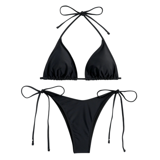 Bikini din două piese pentru femei Sutien triunghi Thong Chiloți cu șireturi Classic Minimalist Summer Beach Cut