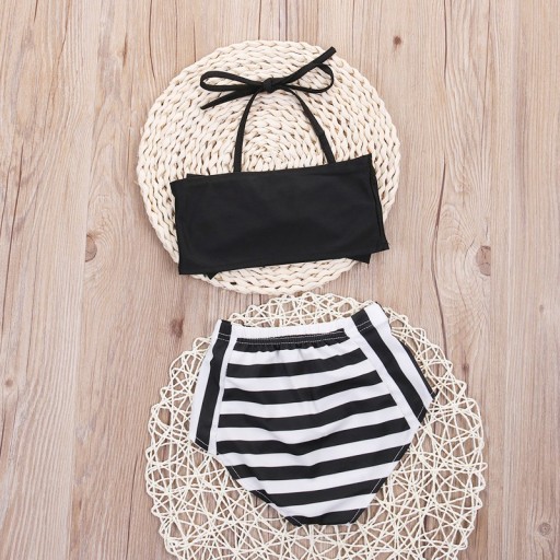 Bikini moderne pour fille avec nœud - Noir et blanc