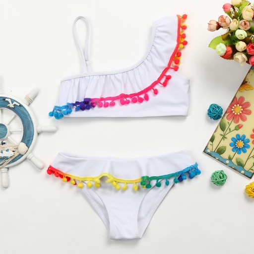 Bikini niña con bolitas de colores - Blanco