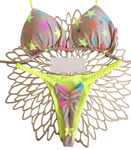 Bikini pentru femei din două piese cu model sutien triunghi tanga și chiloți din dantelă tricotată costum de baie sexy pentru vară și plajă