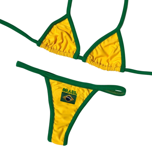 Bikiny Brasil s trojúhelníkovým topem a výšivkou vlajky Sexy dámské plavky s kontrastním lemem Ideální outfit na pláž a festival