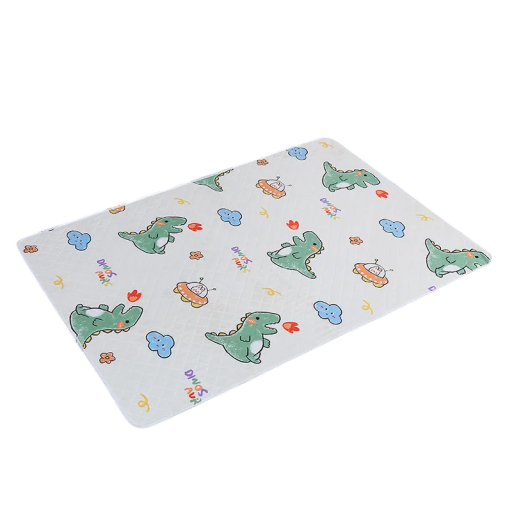 Bílá omyvatelná voděodolná inkontinenční podložka 70 x 50 cm s dětským motivem dinosaurů Opakovaně použitelná ochrana matrace