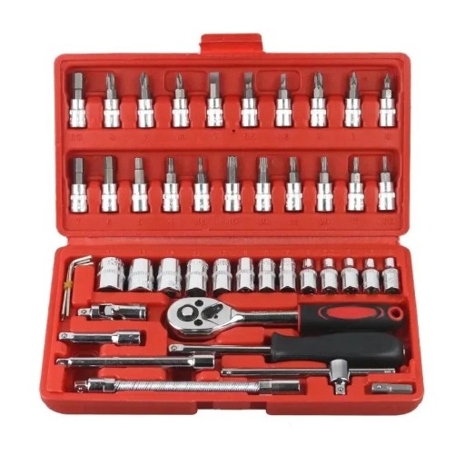 Bilreparationsverktygssats 46 delar 1/4&quot; hylsor, insexnycklar, hylsnycklar med fodral 23 x 12 x 4 cm kompakt servicesats