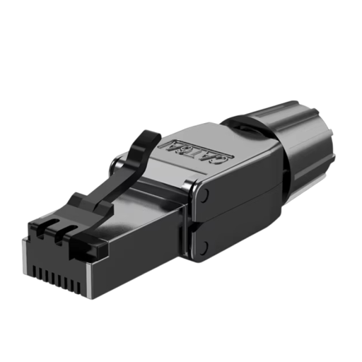 Βιομηχανικός RJ45 σύνδεσμος CAT6A STP Easy Jack χωρίς εργαλεία 40Gbps 2000MHz 22–26AWG μαύρος αρθρωτός τερματισμός καλωδίου