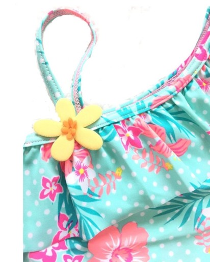 Biquíni floral para menina com um ombro e saia