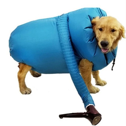 Blå tørrepose til hunde og katte Blæse tørring af pels med hårtørrer til kæledyr med en krop længde på 25-40 cm og vægt på 2,5-7,5 kg