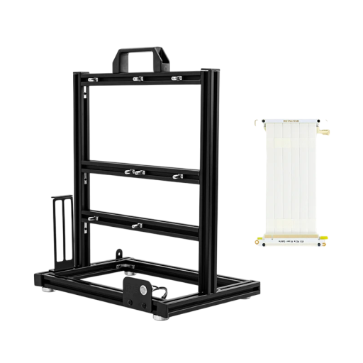 Black Aluminium Open PC Case 26x20x34 cm with Vertical GPU Mounting and PCIe 3.0 Extension Cable for Gaming Computers