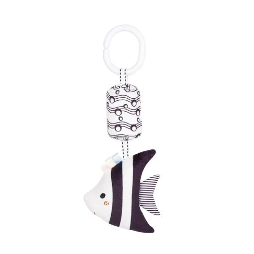 Black and White Rattle for Prams 27 cm Plush Scalar Fish for Babies Development of Senses and Motor Skills Baby Toy with Handle