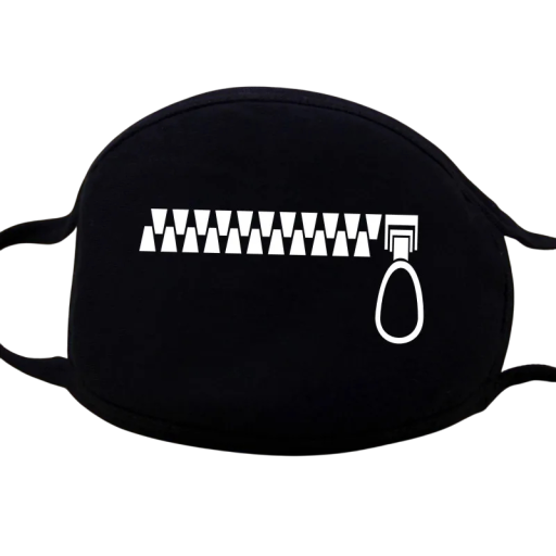 Black Cotton Winter Warm Half-Face Mask Unisex Thickened Mouth Mask with Cartoon Tooth Pattern and Zip Cold Protection