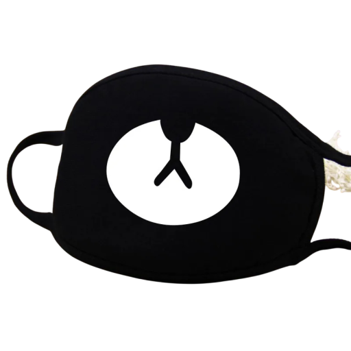 Black Cotton Winter Warm Half-Face Mask Unisex Thickening Mouth Mask with Cartoon Bear Pattern Protection Against Cold Wind Dust