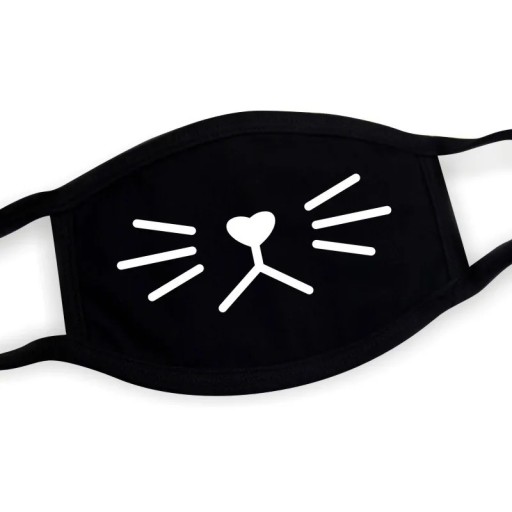 Black Cotton Winter Warm Half-Face Mask Unisex Thickening Mouth Mask with Cartoon Cat Pattern Protection Against Cold and Wind