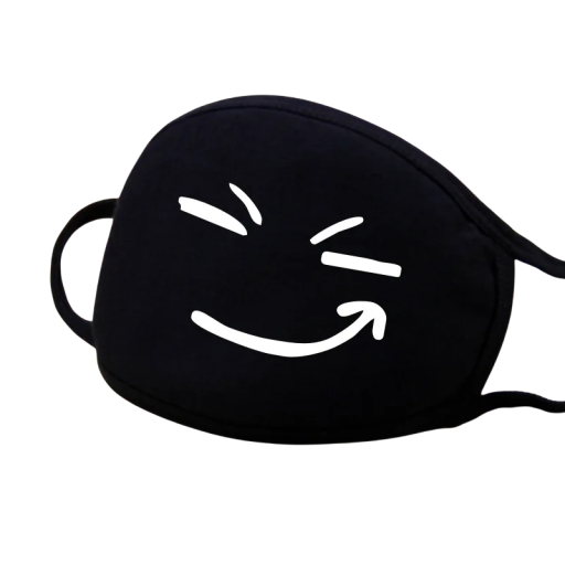 Black Cotton Winter Warm Half-Face Mask Unisex Thickening Mouth Mask with Cartoon Face Pattern Cold and Wind Protection