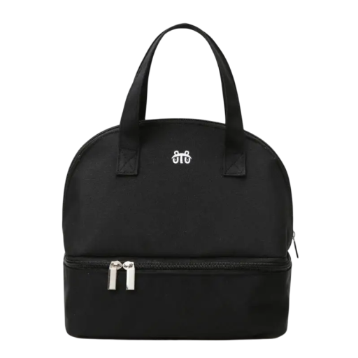 Black Insulated Lunch Bag 25 x 16 x 23 cm Nylon Food Bag Two Pockets Portable Lunch Bag Lunch Box Picnic Bag