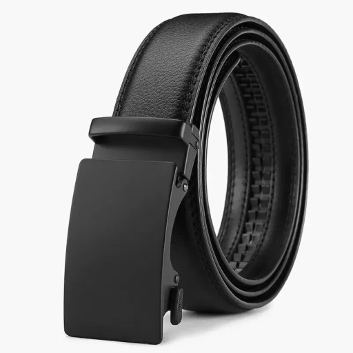 Black Men's Belt 120 x 3.5 cm PU Leather Elegant Belt with Automatic Metal Buckle Adjustable Formal Belt for Suit and Jeans
