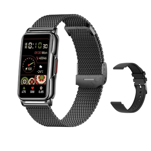 Black Smart Watch 31.50 mm Display 46 mm Full-Screen Touch Fitness Watch Health Monitor Heart Rate Sleep Oxygen Pressure Steps with Replacement Strap
