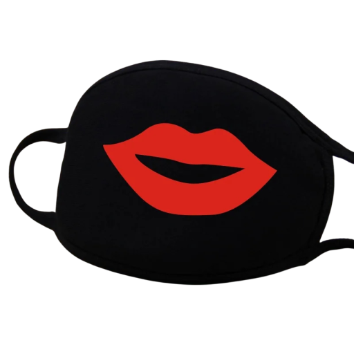 Black Unisex Winter Cotton Half-Face Mask with Cartoon Lipstick Pattern Warm Thickening Dust-Proof Protective Respiratory Mask