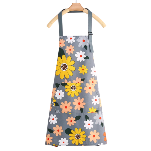 Blaue Baumwoll-Küchen-Schürze Unisex 72 cm Dunkel Sonnenblumenfarbe Atmungsaktiv Wasserdicht PVC Modische Arbeitsschürze Kochen