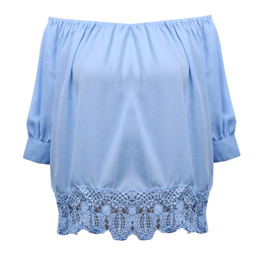 Blauwe blouse voor dames met blote schouders