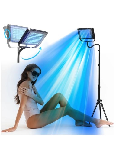 Blauwe LED lamp MHD 460 en 480 nm 50 W zwart op hoogte verstelbaar statief met timer en 5 helderheidsniveaus voor thuisgebruik