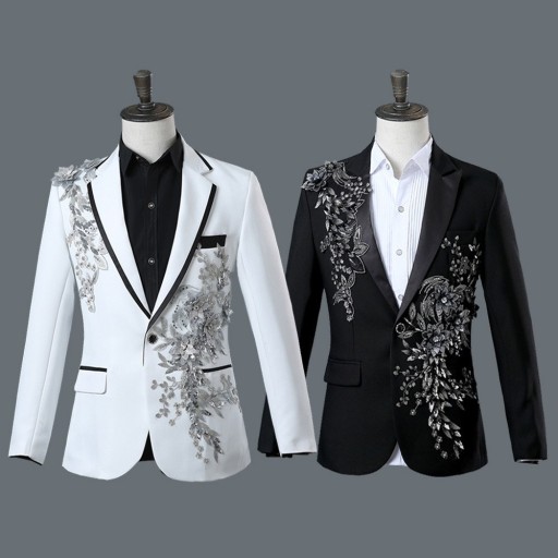 Blazer masculino com flores 3D prateadas J2670