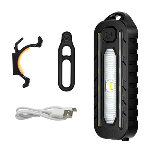 Blikající výstražné bezpečnostní LED červené modré světlo 7 x 2,5 cm s klipem na rameno nebo držákem na řídítka USB nabíjení ABS+PC