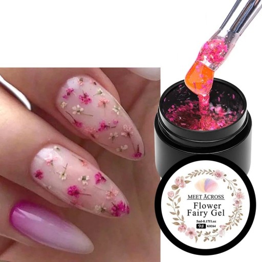 Blomstergele til negle med tørrede kronblade 5 ml blomsterfegele til UV LED neglekunst med blomsterdesign og anvendelse under topcoat