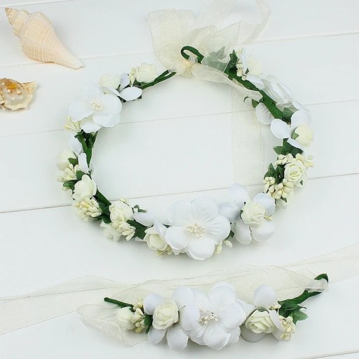 Blomsterkrans för hår Rosor och fulla blommor Elegantisk naturlig komposition med knytband Romantisk håraccessoar