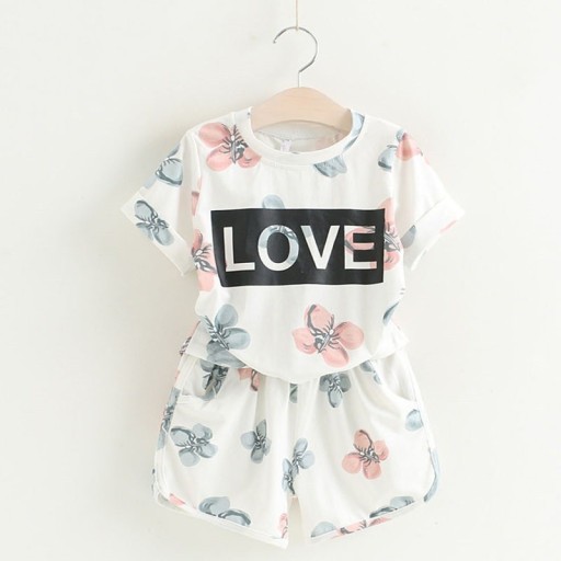 Blomstersæt til piger - T-shirt og shorts J1269