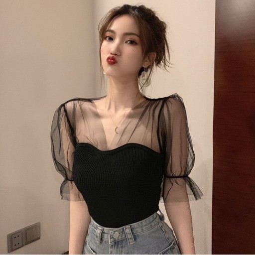 Blouse Femme avec Manches Transparentes B168