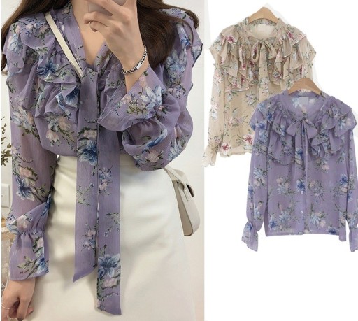Blouse femme avec nœud et volants