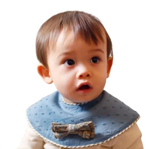 Blue Bib with Decorative Bow Tie for Newborns and Toddlers Small Dots on the Surface Cream Trim Around the Edge Rounded Cut Over the Shoulders