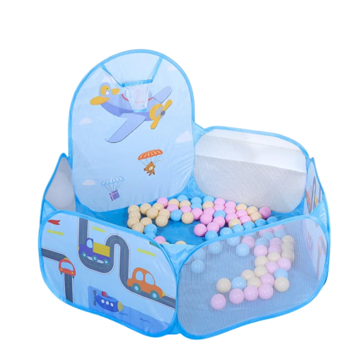 Blue Children's Pool 1.2 m Without Balls with Basket PVC Toy Playpen for Children Tent Ball Pit Cars Roads Indoor and Outdoor Play