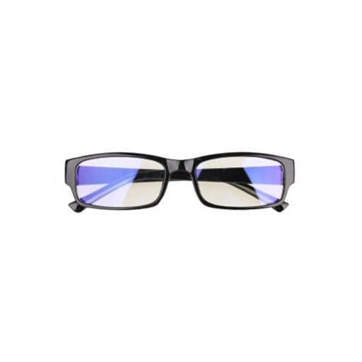 Blue Light Blocking Glasses for Computer and Phone Narrow Rectangular Black Glossy Frame Full Rim Straight Temples with Rounded Ends