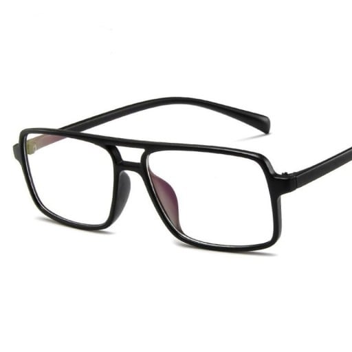 Blue light glasses for computer and phone Bold plastic frame with double bridge Large rectangular clear lenses