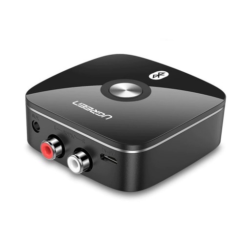 Bluetooth 5.0 AUX musiikkivastaanotin kaiuttimiin RCA- ja 3,5 mm jack -kaapeleilla Kantama 10 m Mitat 5,4 x 5,4 x 1,2 cm Musta