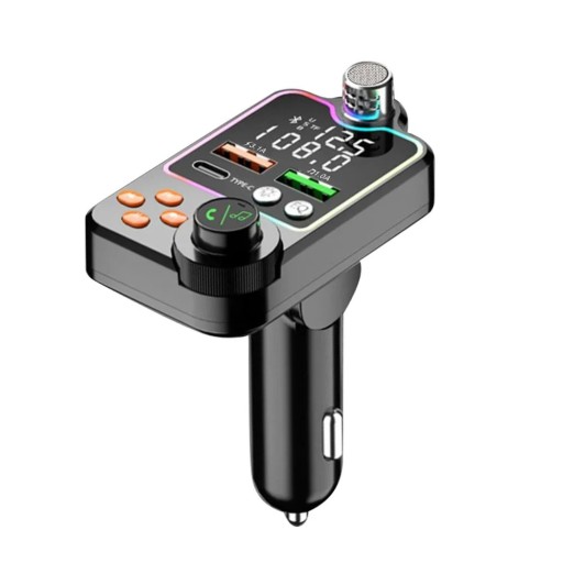 Bluetooth 5.0 FM Transmitter fürs Auto Freisprecheinrichtung MP3-Player mit dualem USB-C Schnellladegerät Zigarettenanzünder mit Mikrofon und LED-Display