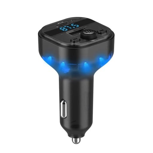 Bluetooth 5.3 FM vysílač Handsfree do auta AUX rádio modulátor MP3 přehrávač s USB 3,1A a USB-C rychlonabíjením DC12-24V černý bezztrátový zvuk