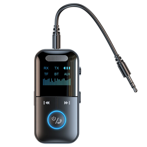 Bluetooth 5.4 audio adapter 2 az 1-ben vevő adó AUX 3.5mm Type-C LED kijelző TF kártya autós fejhallgató hangszóró HiFi vezeték nélküli 10m 200mAh