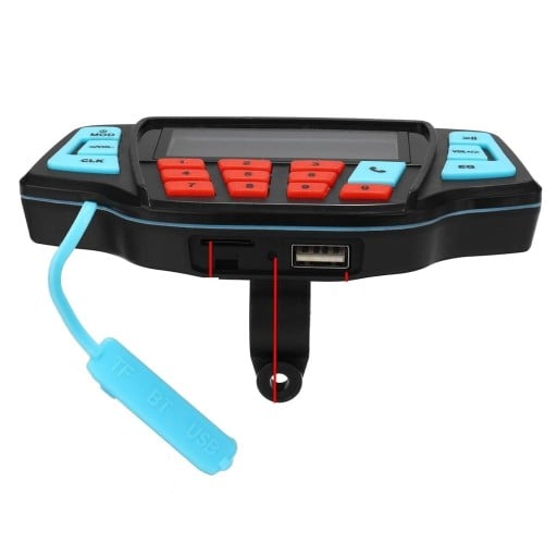 Bluetooth audio player for motorcycle with 2 speakers and display Power 30 W Power supply 12 V USB port and TF card slot Mounting materials