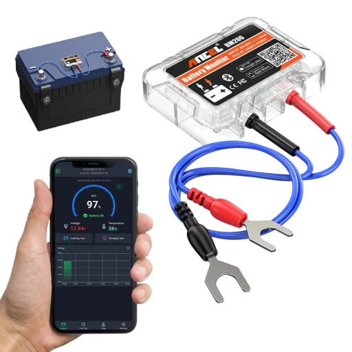 Bluetooth autóbatteria-tesztelő ANCEL BM200 12 V vezeték nélküli akkumulátor állapotfigyelő alkalmazással és utazási nyilvántartással, átlátszó autókhoz és lakóautókhoz