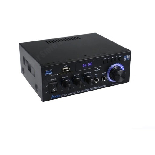 Bluetooth Hi-Fi -stereovahvistin AK45 mikrofoniliitännöillä, radio, USB, SD, AUX, kaukosäädin, audiosoitin