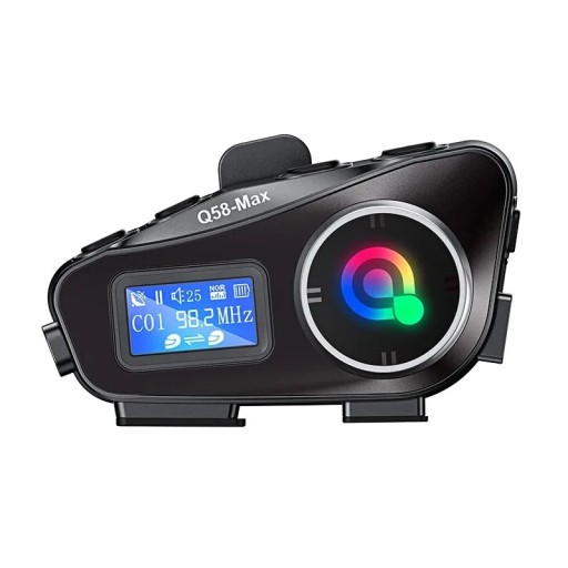 Bluetooth intercom Q58 Max med FM-radio, LED-display, støjreduktion og blødt mikrofon til motorcykelhjelm type soft