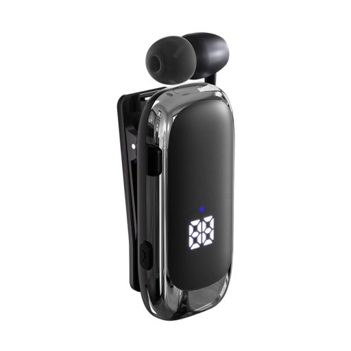 Bluetooth sluchátko K88 Lavalier Business s klipem výsuvný kabel LED displej stavu baterie Bluetooth 5.2 handsfree pro hovory a hudbu